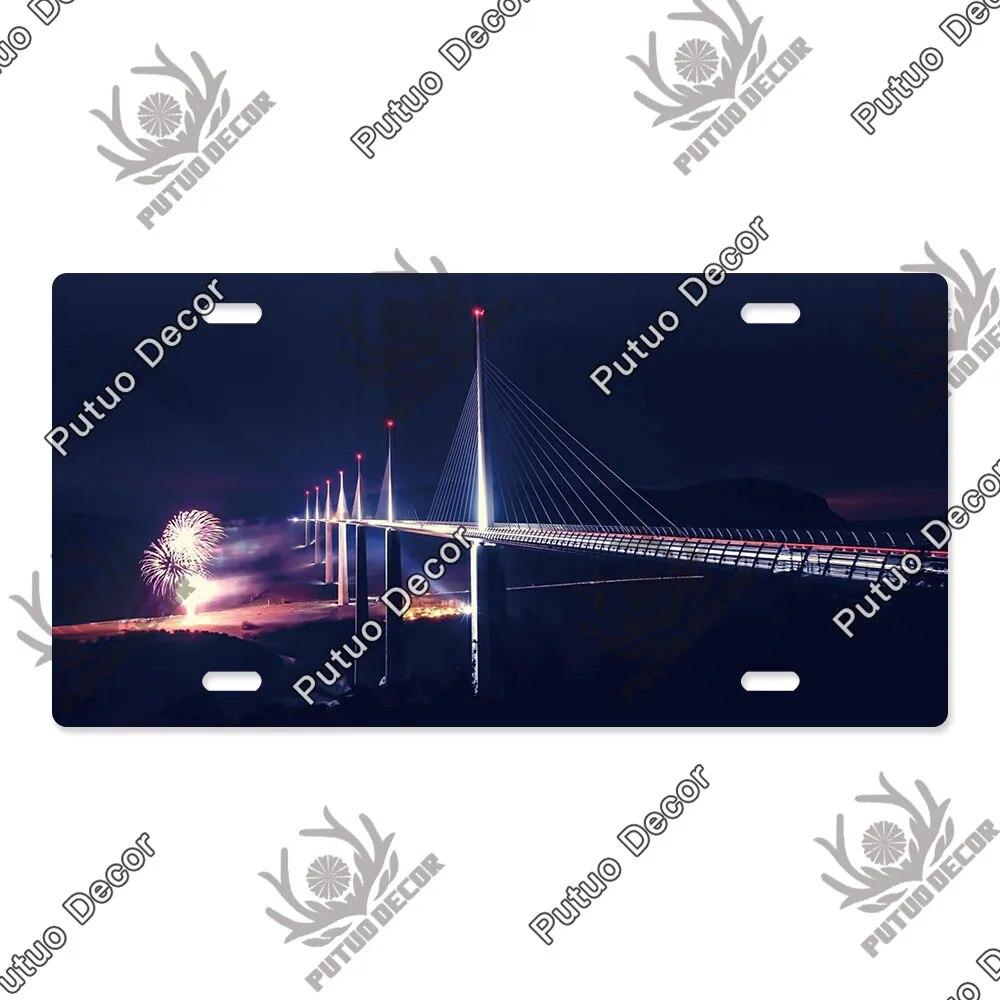 Putuo Decor Bridge Licenses Plate Metal Sign Plaque Metal Vintage Decoration for Living Room Door Beach House Home Wall Decor