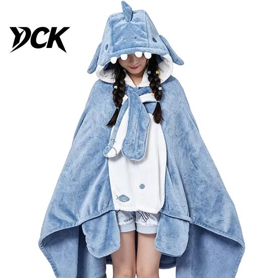 Soft Plush Cape Bat Blanket Hoodie for Adults, Cute Shark Fox Hooded Cape, Comfortable Lounge Wrap Cozy Wearable Halloween Cosplay Home
