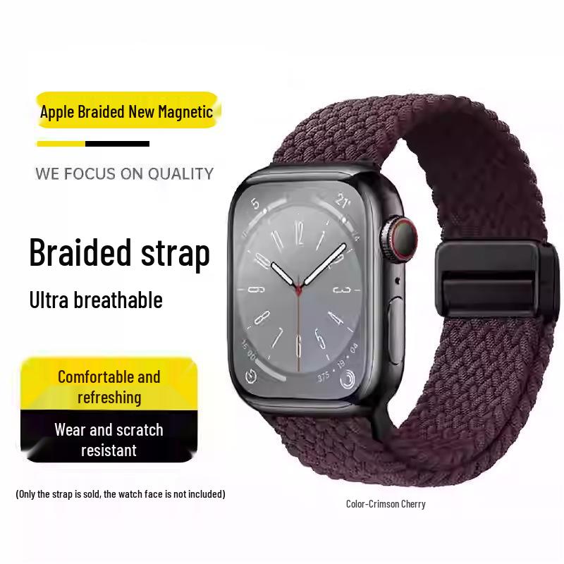 Совместимый эластичный плетеный нейлоновый магнитный ремешок для Apple Watch 4, 5, 6 и iWatch 7, 8, 9