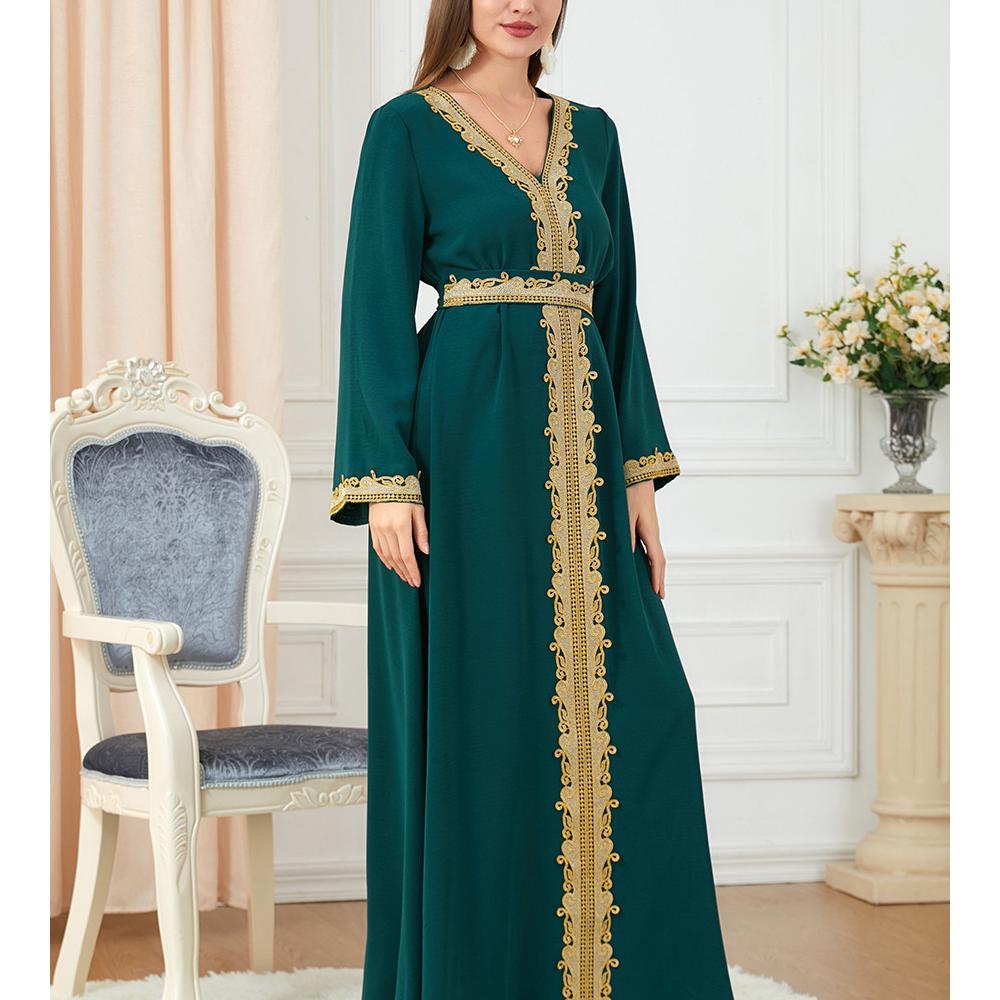 Халат Платье Женщины Вышитый Халат Дубай Турция Исламский Халат Халат Мусуман Расклешенное Платье