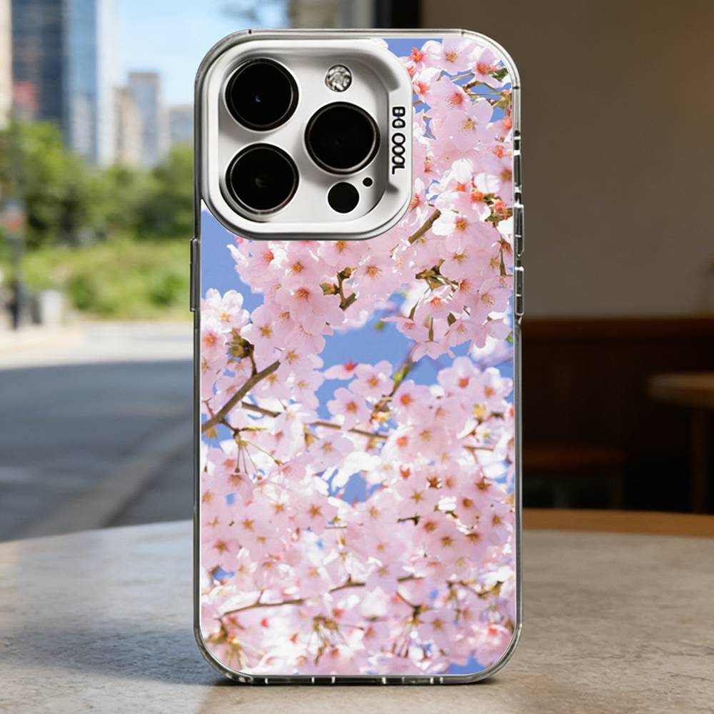 Розовый Сакура Белый Ударопрочный Чехол Для Телефона Для iPhone 16,15,14,13,12,11,Pro,XS,Max,Plus,Mini,SE