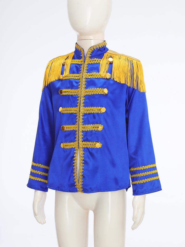 Children's 60s Rock Band Costume - British Star Style Gold Lace Top with Long Sleeves for Music Cosplay