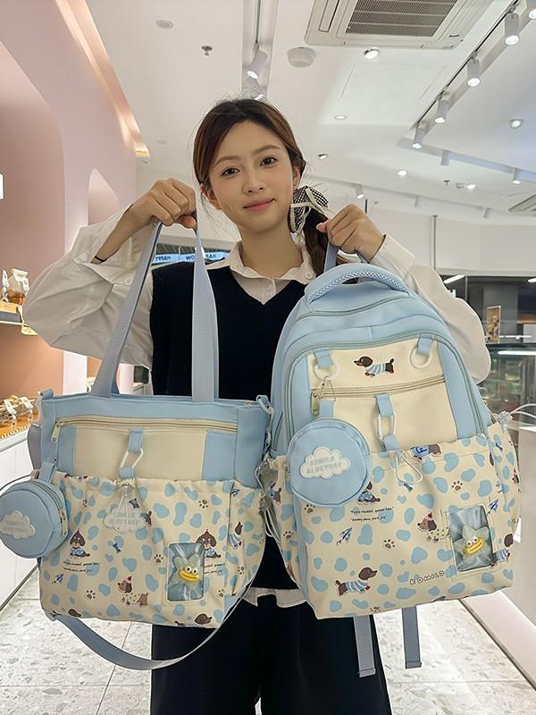 Fashionable Leopard Splicing Backpack For School Girls With Padded Shoulder Straps And 8in Compartment