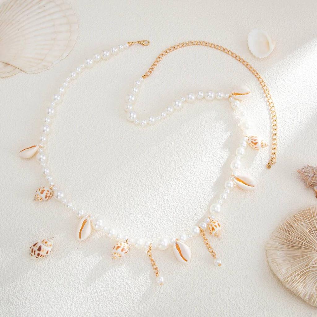 SHIXIN Bohemia Starfish Scallop Pendant Waist Chain Women New Trendy Imitation Pearl Beaded Link Bikini Belly Chain Body Jewelry