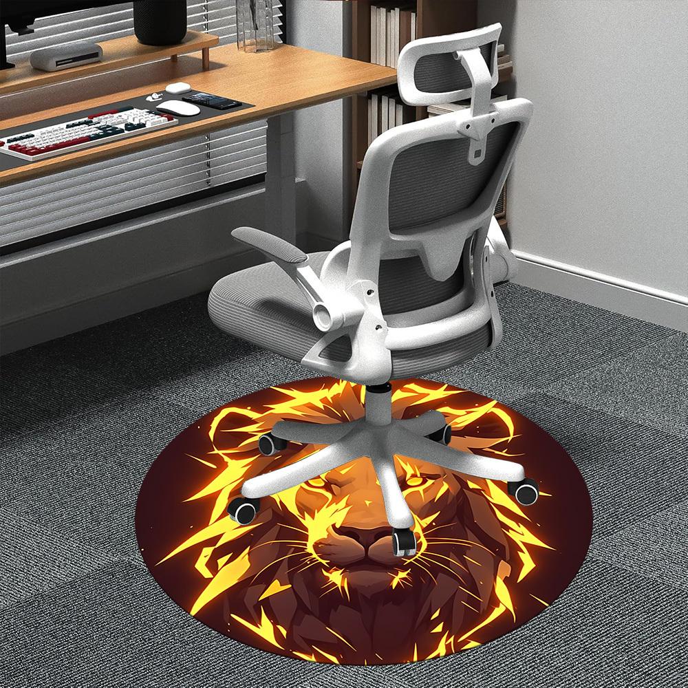 1pc Lion Flame Office Round Area Rug, Mat Suitable ForOffice, Under Office Chairs Bedroom Living Room Home Decor, Room Deco