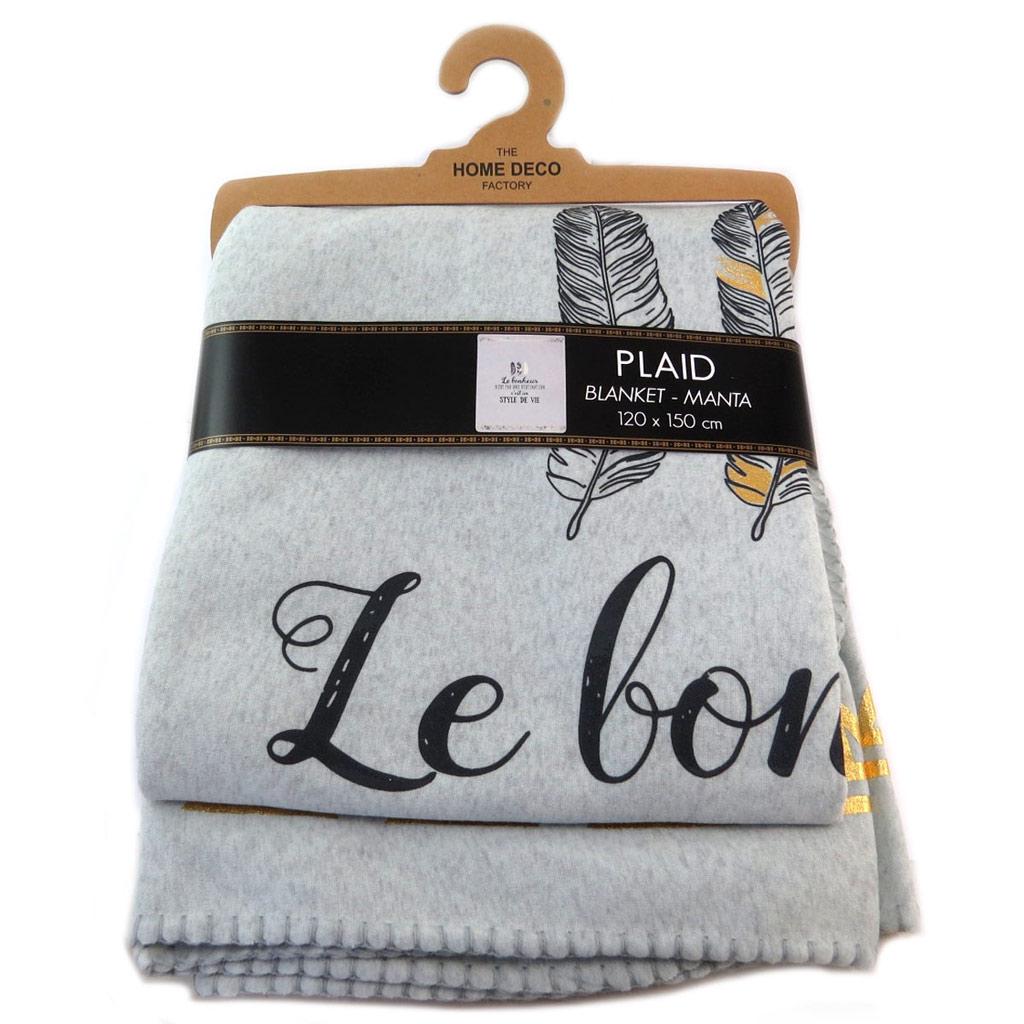 Les Trésors De Lily [P5785] - Флисовое одеяло «Messages» светло-серого цвета (Счастье – это не пункт назначения, это образ жизни) – 120х150 см