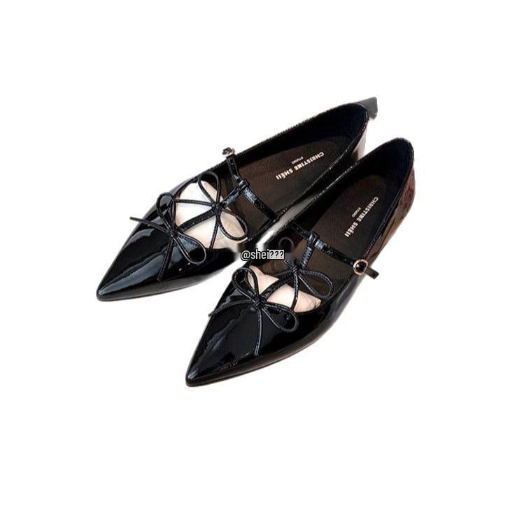 Туфли Мэри Джейн на плоской подошве в стиле Су Иньинь с острым носком и бантом, женская банкетная обувь из натуральной кожи.