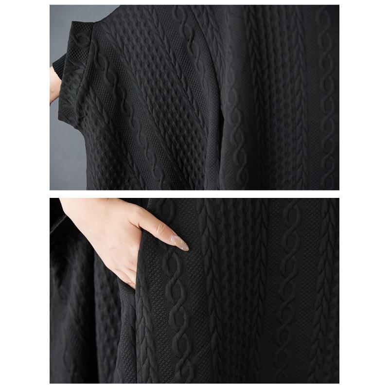 DIMANAF 2025 Осень Зима Большой Размер Рубашка Платье Женщины Длинный Рукав Винтаж Леди Свободный Топы Пуловер Черный