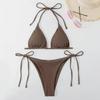 2Pcs/Set Charming Sleeveless Gathering Washable Sexy Triangle Top Thong Bikini Set EMA