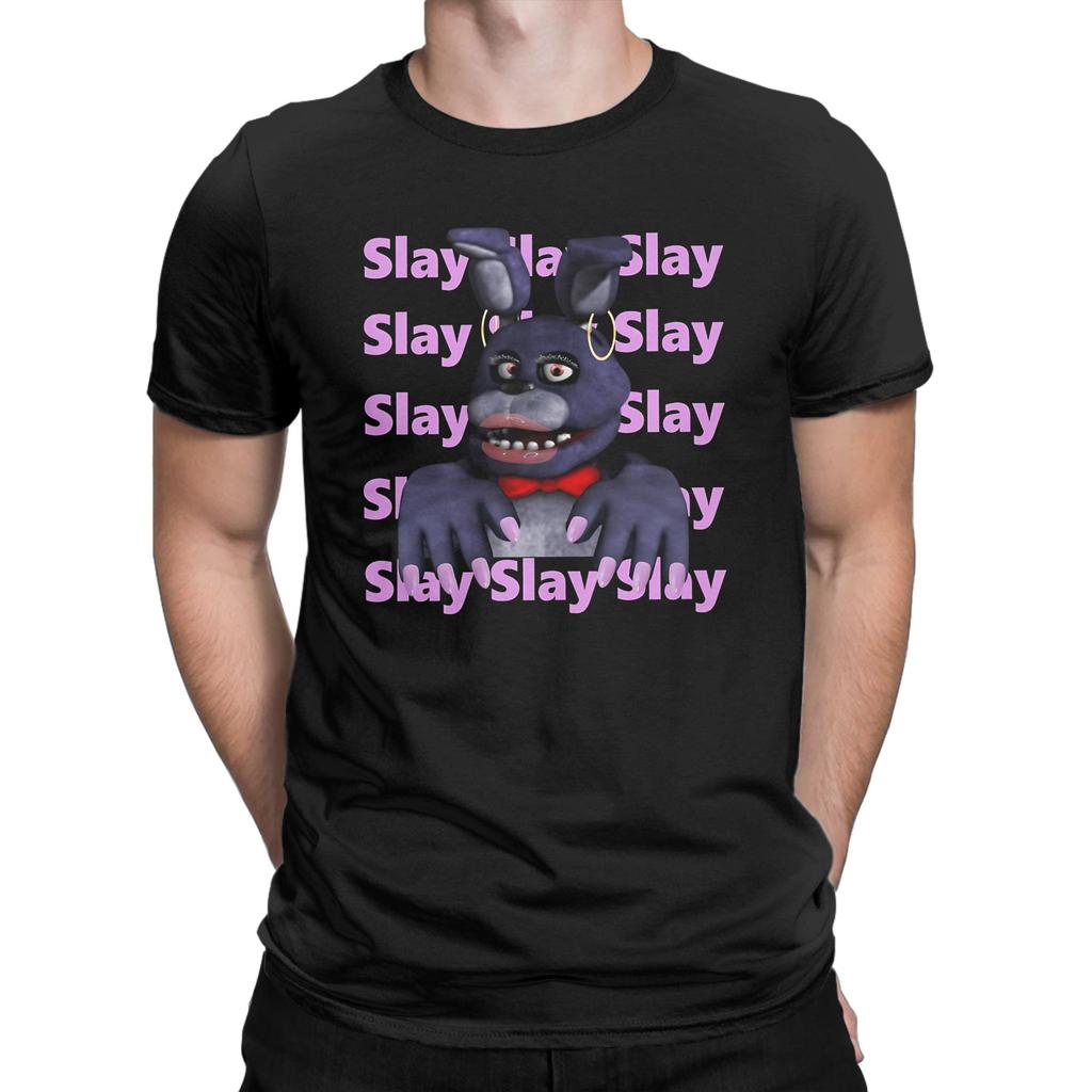 Мем Fnaf slay на месячных Мужские футболки FNAF At Freddys Футболка с коротким рукавом Круглый вырез Футболка Чистый хлопок Летняя одежда