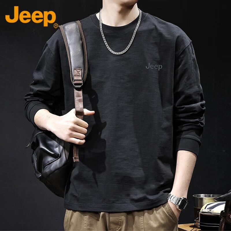 JEEP Men's Long Sleeve T-Shirt Bamboo Cotton Spring Autumn Trendy Basic Black M