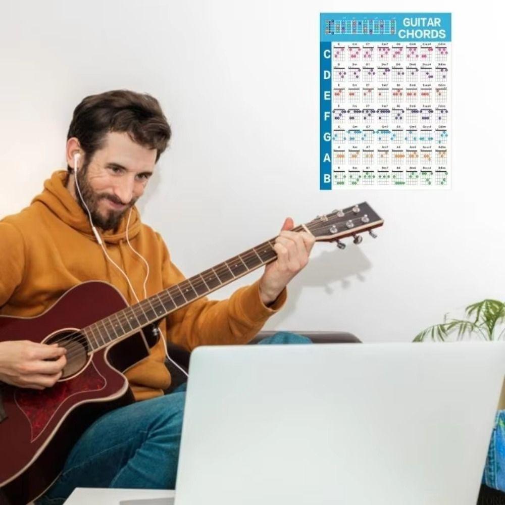 Printed Vinyl Paper Guitar Chord Poster Color Coded Reference Guide  For Kids