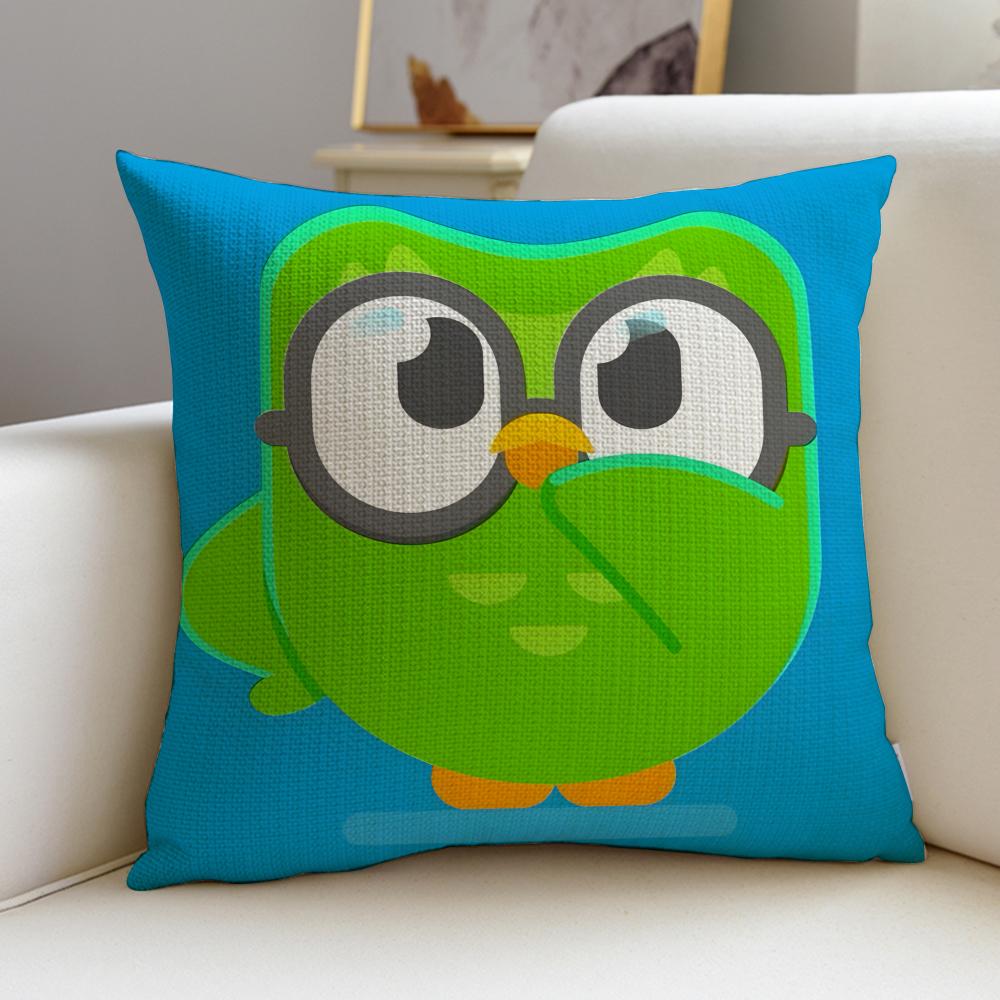 Fun DDuolingoS Cushion Cover Breathable and skinfriendly linen pillowcase square removable and washable cushion