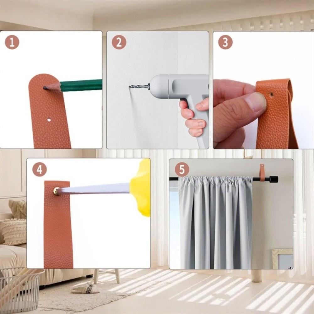 4PCS PU Leather Leather Curtain Brackets Wall Mounted Strap Hooks Kitchen Decor