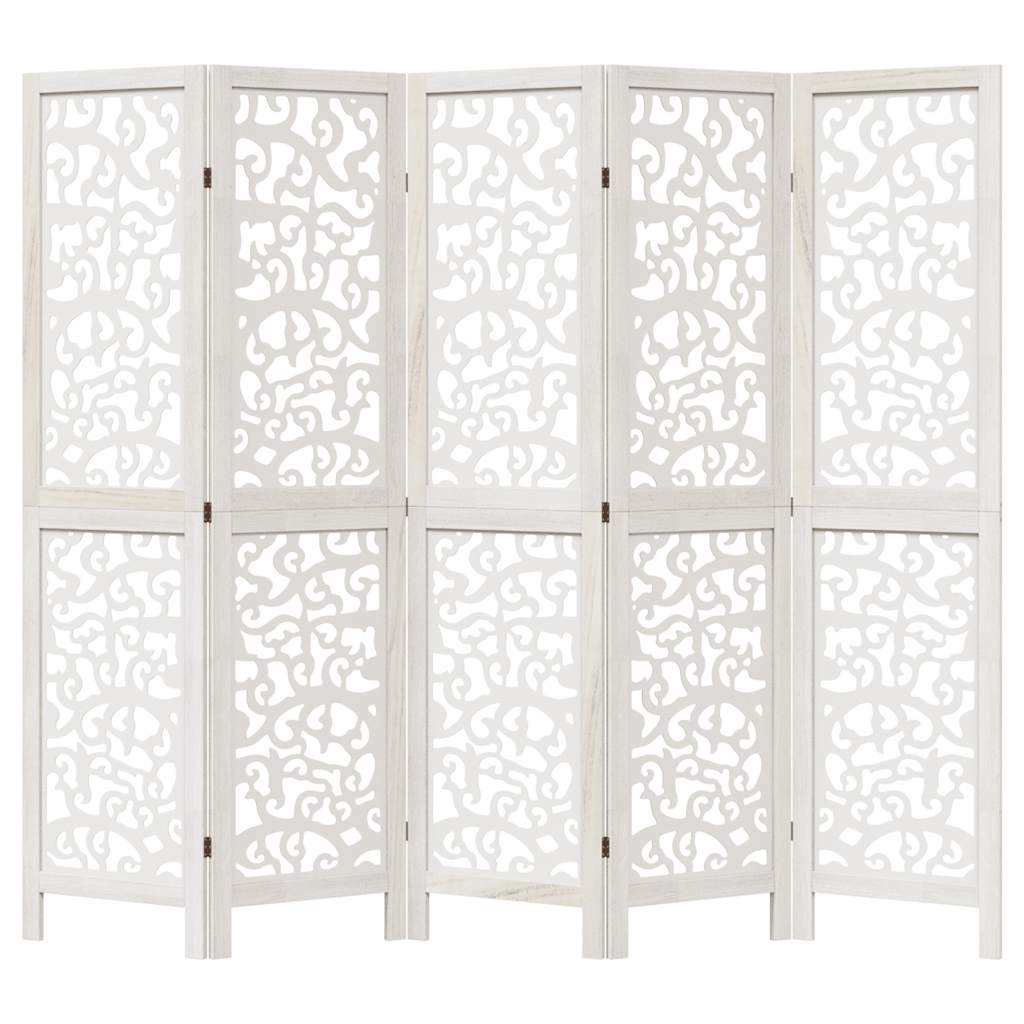 5 Panel Room Divider White Solid Wood Paulownia