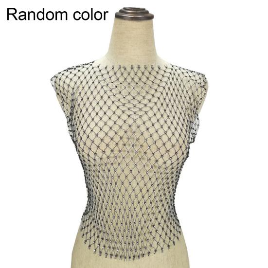 Женская сексуальная блузка без рукавов с круглым вырезом и ажурными сетками со стразами