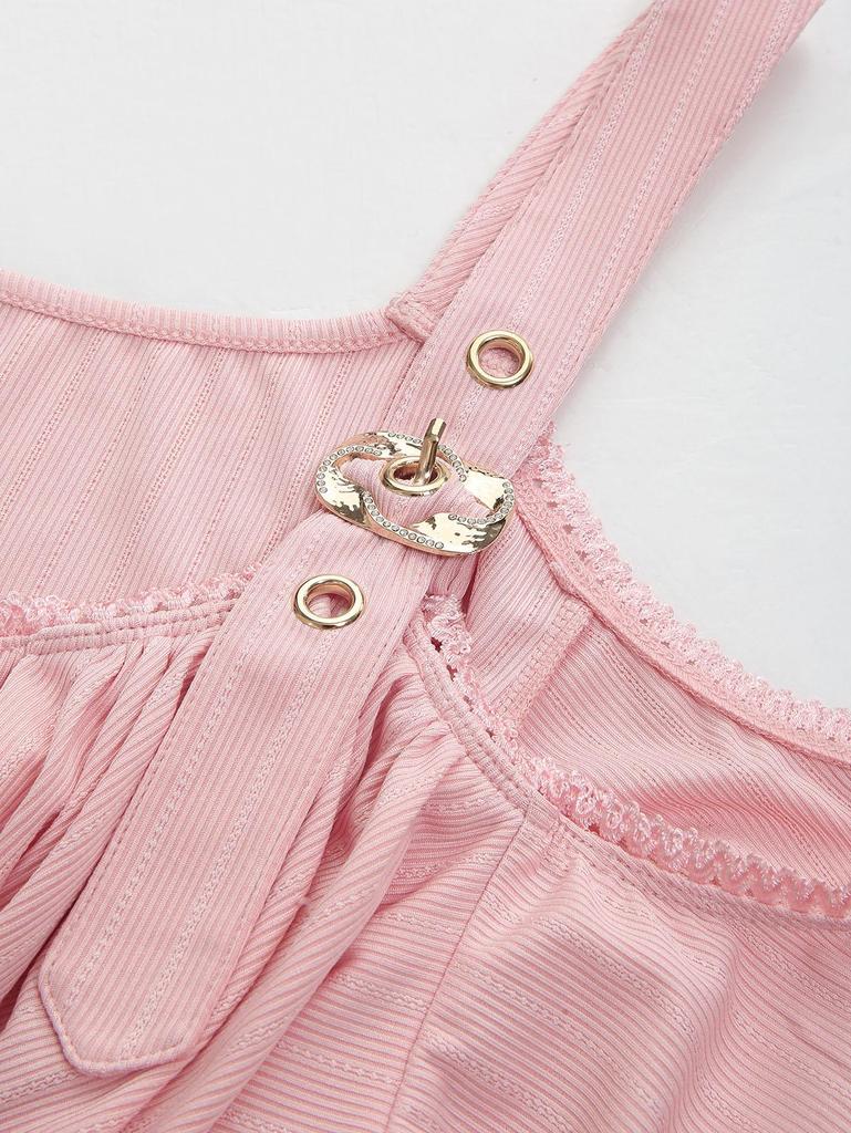 Rosegal Большой размер Топ с перекрутом, жаккардовый, рубчатый, текстурированный, кружевная отделка, пряжка, люверсы, с открытыми плечами