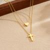 316L Stainless Steel Double Layer Cross Heart Pendant Collarbone Necklaces For Women Creative Fashion New Jewelry Party Gift