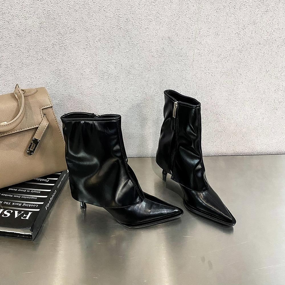 Модные зимние женские полусапожки с острым носком Chelsea Botas с боковой молнией модные туфли-лодочки на шпильке для вечеринок размер 35-40 коричневый белый черный