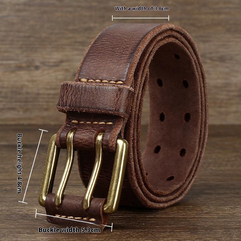 Men's Belt, Genuine Leather Belt, Men's Casual Retro Pin Buckle, Glossy First Layer Cowhide Lazy Belt
