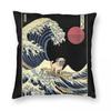 Pug Kanagawa Japanese Surfing Wave Square Pillowcase Polyester Linen Velvet Printed Zip Throw Pillow Case Home Cushion Cover 18"