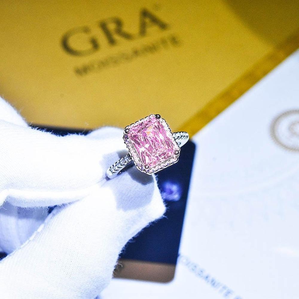 Elegant Yellow Diamond Accented Ring Princess Style Pink Crystal Open Band Womens Engagement Jewelry