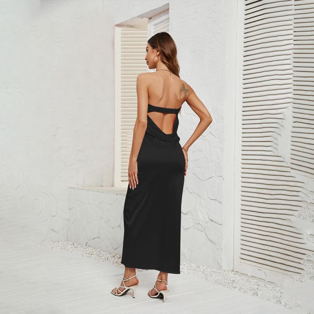 Женский дизайн Sense с открытой спиной, бюстье, однотонное платье без рукавов длиной до щиколотки с высокой талией