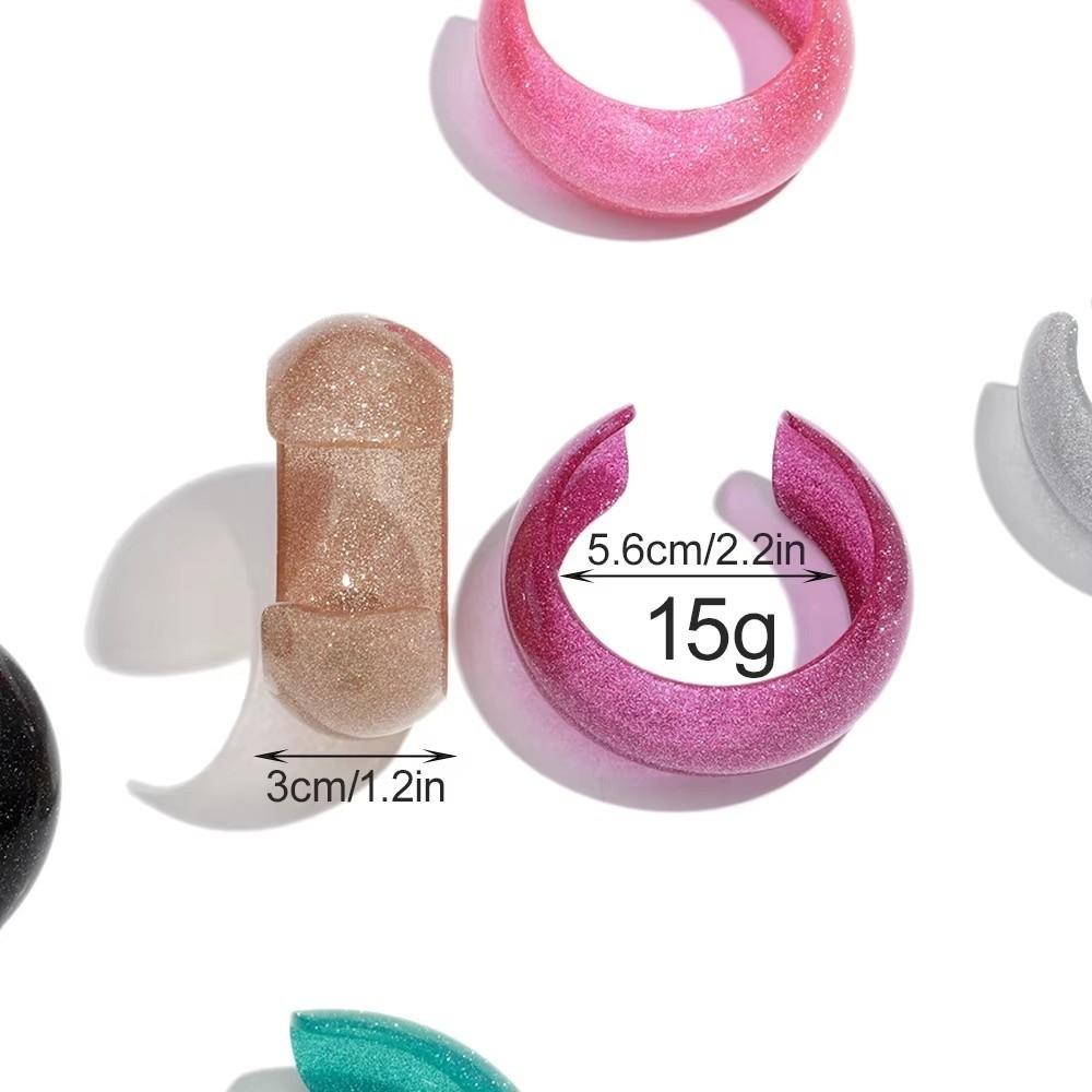 Colorful Glitter Acrylic Wide Cuff Bangle Round Shape Open Bracelets for Women