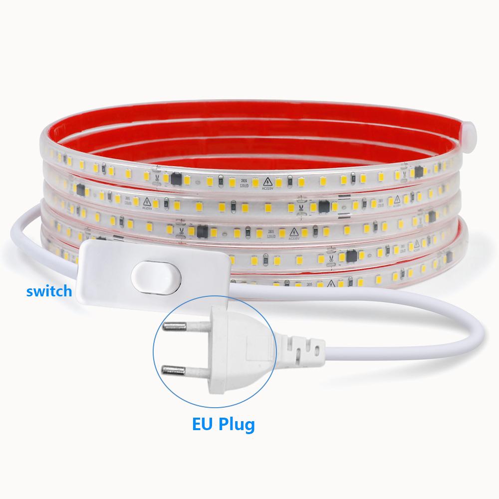 Dimmable LED Strip Light 220V Switch EU Power Dimmer Kit Waterproof 2835 120LEDs/M High Bright Flex Tape Home Decor 0.5M 10M 20M 4