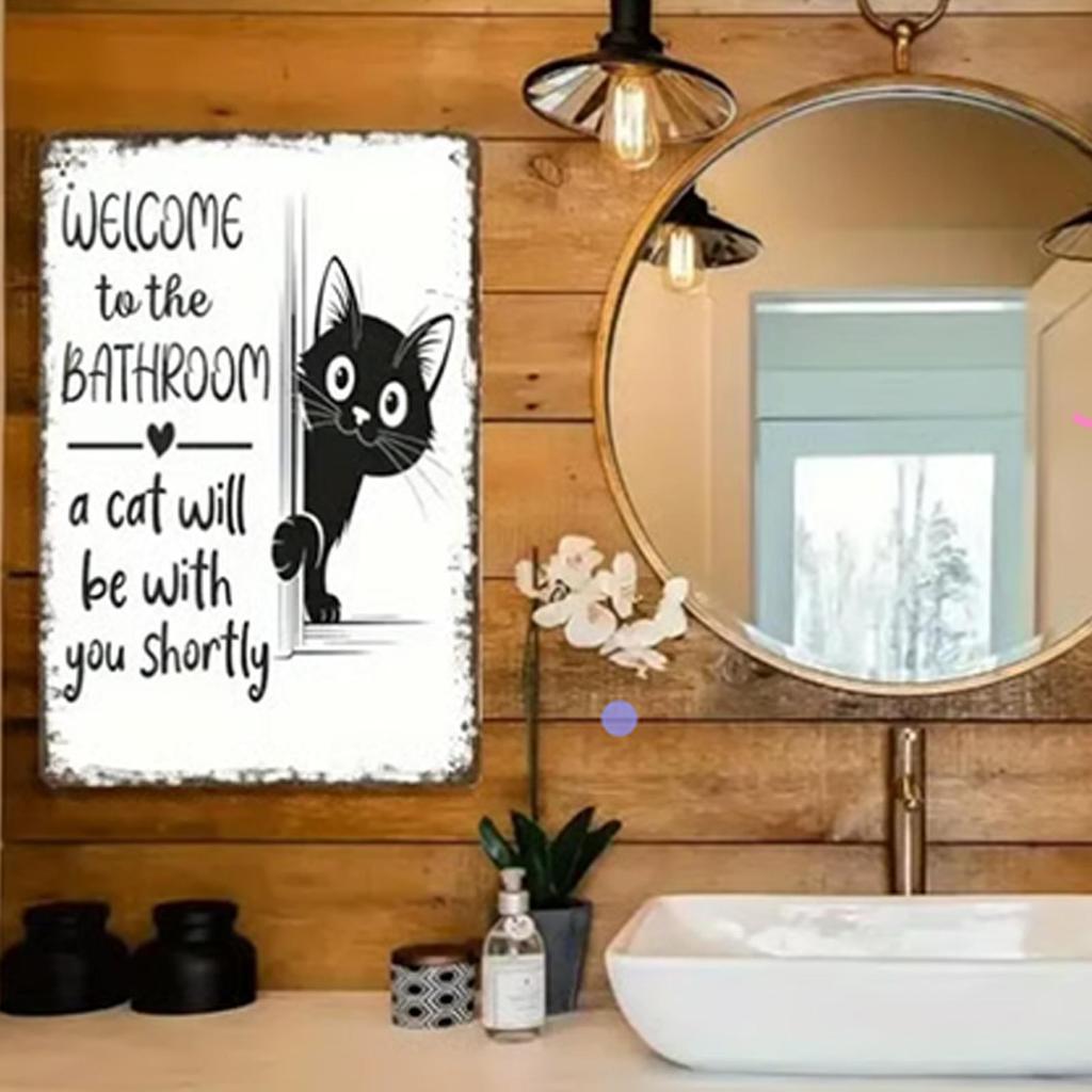Welcome to the Bathroom Cat Sign Powder Room Wall Decoration Restroom Wall Decoration 20x30cm  Metal Sign ornament