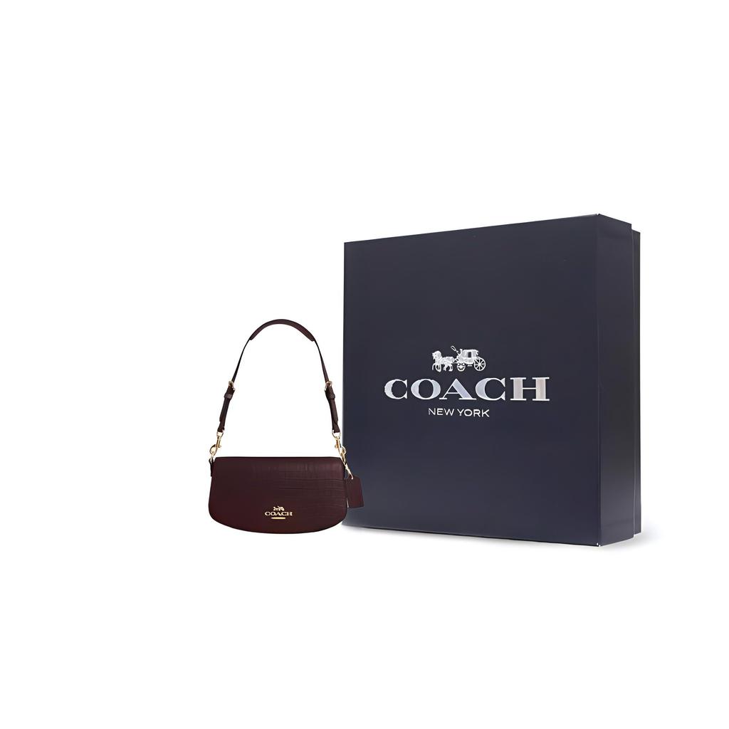 Coach 24 Gold Metal Logo Leather Shoulder Bag Medium Women shoulder bag Merlot CT770-IMMER