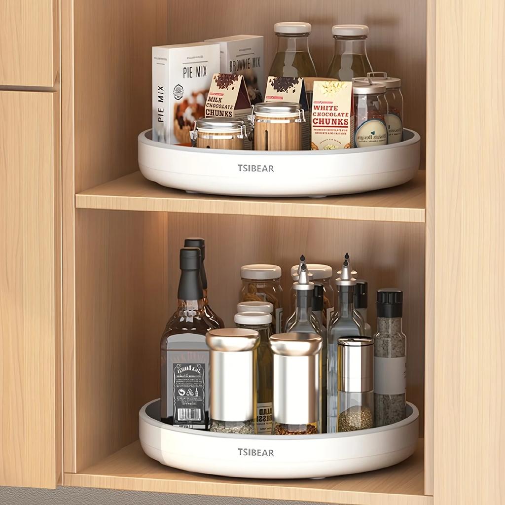 1pc Multi-Functional 360° Rotating Kitchen Organizer - Durable Plastic Countertop Storage Rack for Spices, Oils, and Fruits