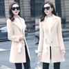 Spring/Autumn/Winter Slim Woolen Coat V-neck Solid Color Long Coat Large Size Casual Warm Windbreaker Temperament Top with Pendant