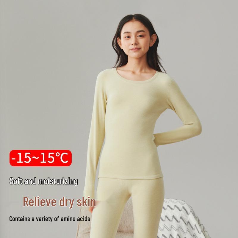 Женский утолщенный флисовый комплект термобелья облегающего кроя с круглым вырезом для осени и зимы