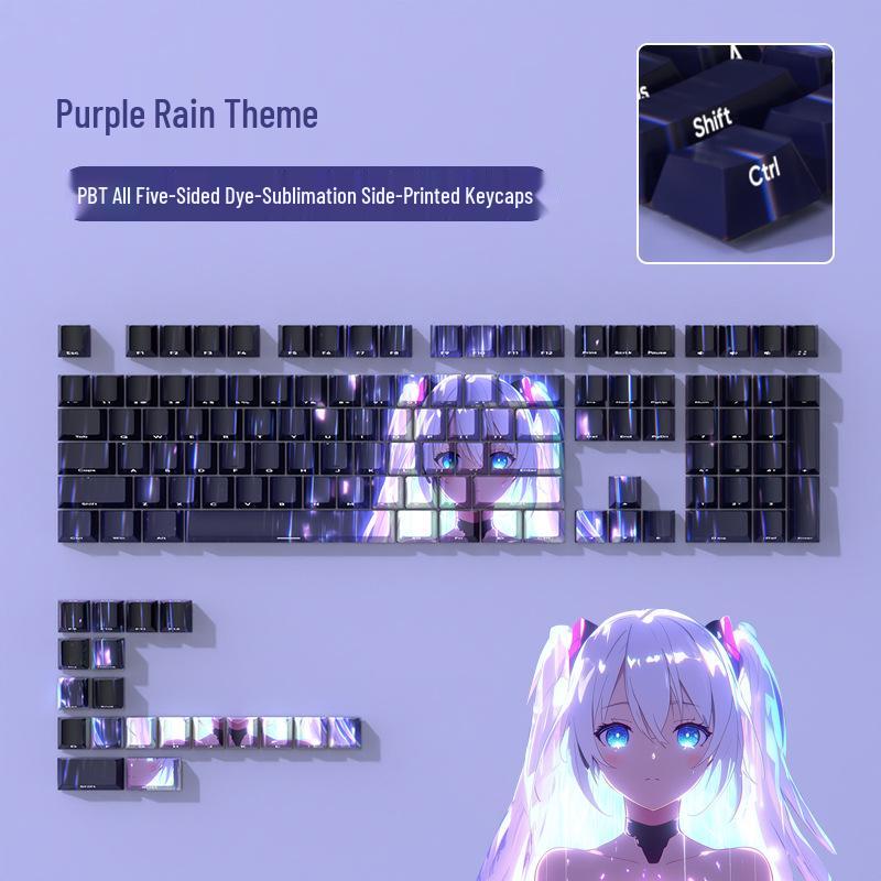 Набор PBT-клавиш с сублимационной печатью в аниме-стиле с прозрачным дизайном и боковой гравировкой