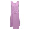 Fashion Elegant Women Two Piece Sleeveless Round Neck Chiffon Lace Patchwork Solid Color Dress
