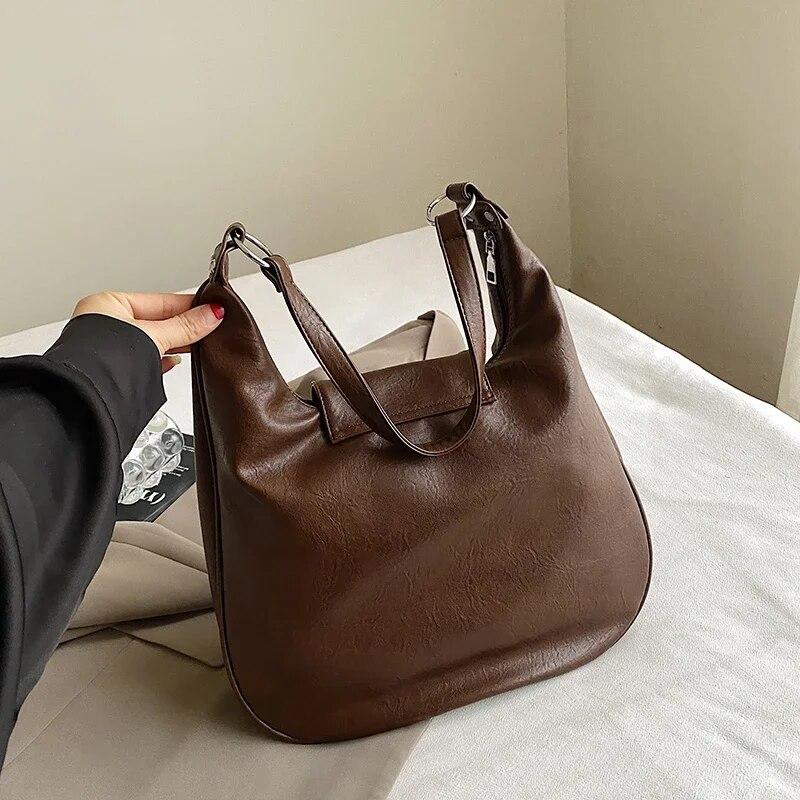 Design Retro PU Leather Shoulder Bags for Women 2024 Winter Fashion Designer Female Hobo Bag Handbags and Purses