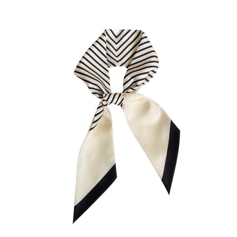 NINA SOLOR Nordic Minimalist Black White Striped Silk Scarf