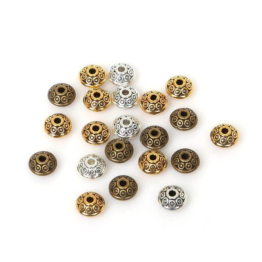 3000Pcs 6mm Tibetan Metal Beads Antique Gold Silver Oval UFO Shape Loose Spacer Beads for Jewelry Making DIY Bracelet Charms