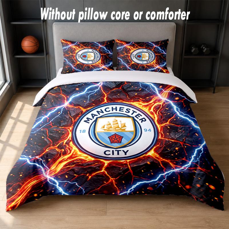 Manchester City Design Bed Bedding Set 1 Duvet Cover + 2 Pillowcases Soft Breathable Household Bed Linens