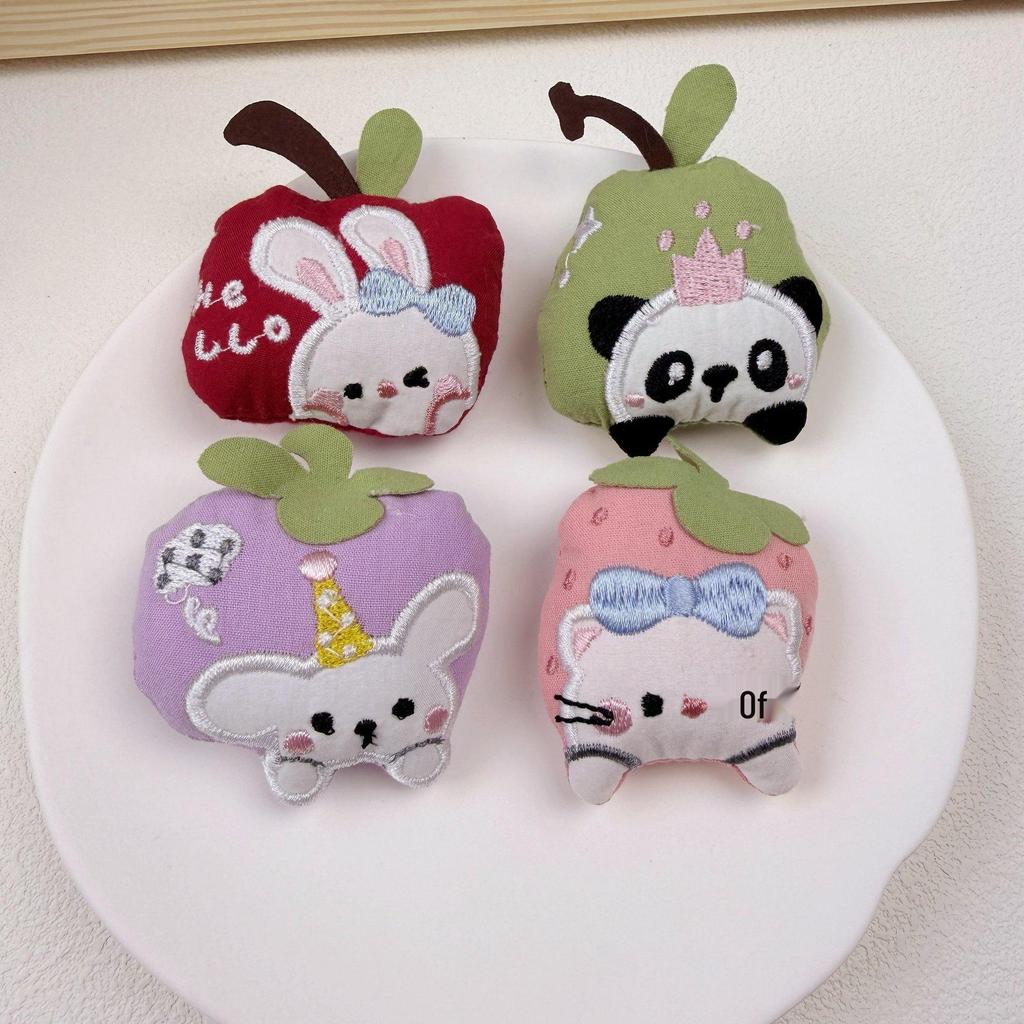 Cartoon Fruit Panda & Rabbit Brooch - Cute Doll Accessory for Bags & Clothes