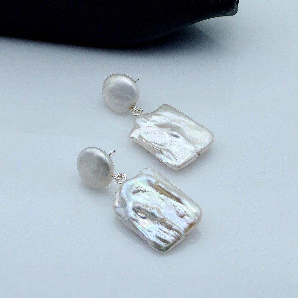 Женские серьги, белые большие квадратные жемчужные серьги, кулон в стиле барокко, двойные бусины, винтажные жемчужные серьги