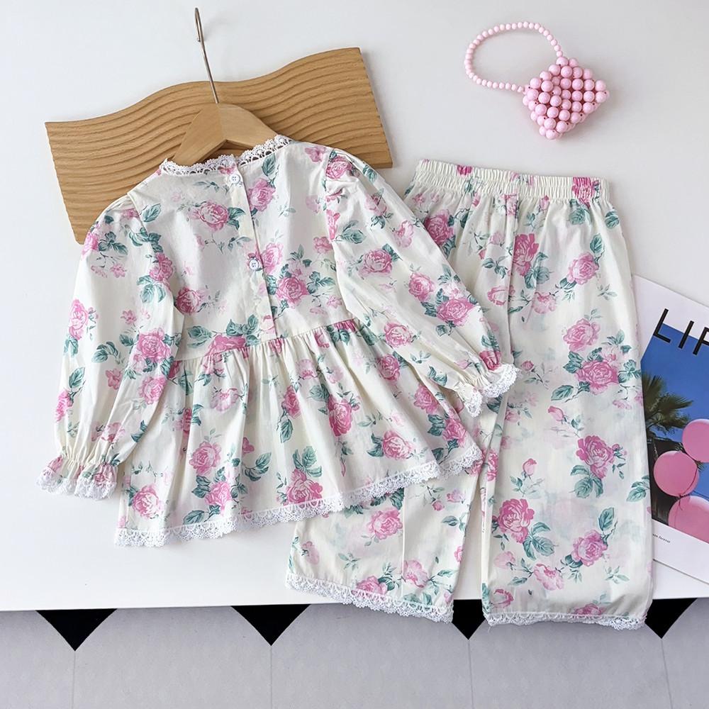 Костюм с длинными рукавами для девочек Bear Leader 3-7 лет, розовый цветочный принт, хлопковый топ + штаны, комплект из двух предметов TZ241