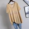 Extra Large Size T-shirt Women's Summer V-neck Clothes Fashion Loose Diamond-studded Letter Short-sleeved T-shirt Women