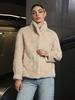 Women's Coat High Neck Fleece Warm Khaki Top Threaded Pattern Faux Fur Jacket Autumn and Winter