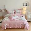 4Pcs Princess Bow Korean Duvet Cover With Ruffle Lace Luxury Bedding Set Bed Sheet For Girls Flower Bedspread Decor Home