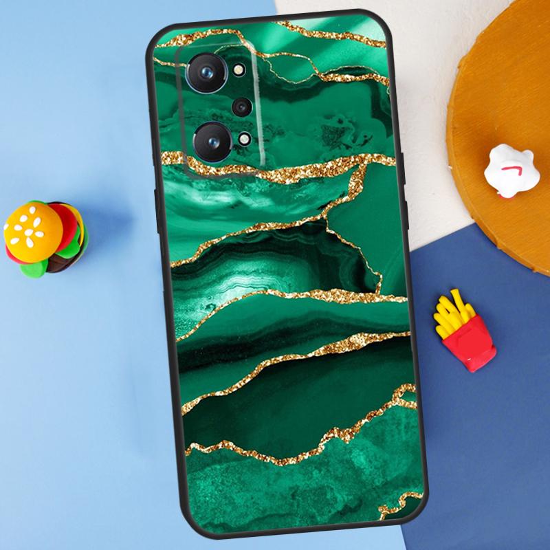 Gold Indigo Faux Malachite For Realme 11 10 12 13 14 Pro Plus GT 5 6 6T GT7 Pro C61 C53 C51 C21Y C25S C55 C67 C75 Case
