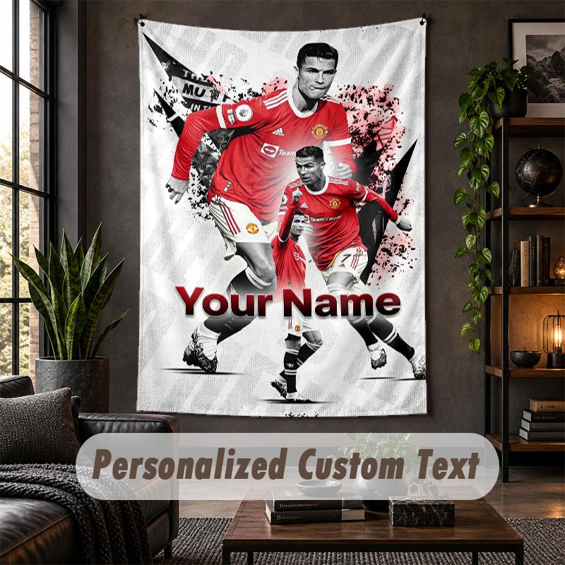 Personalized Wall Tapestry,Cristiano Ronaldo Custom Text, Soft Fabric Wall Art For Indoor Decoration