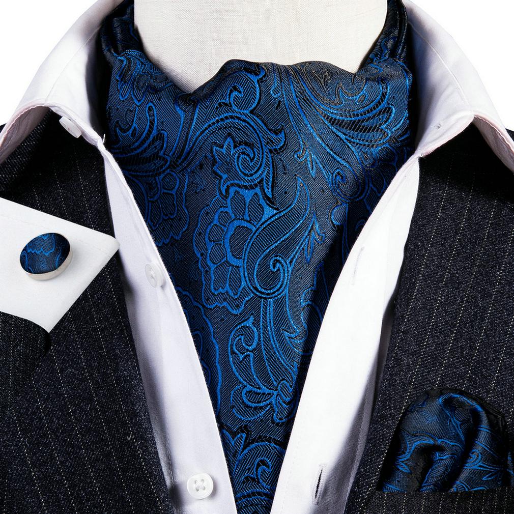 Barry.Wang Mens Formal Wedding Cravat Tie Pocket Square Cufflinks Silk Paisley Plaids Ascot Tie Set