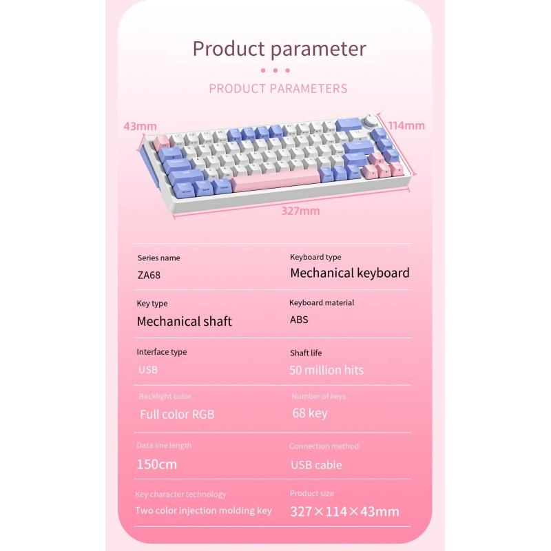ZA68 Беспроводная механическая клавиатура для геймеров 2,4G Bluetooth TYPE-C Проводная 3-режимная игровая клавиатура Горячая замена RGB с подсветкой 68 клавиш
